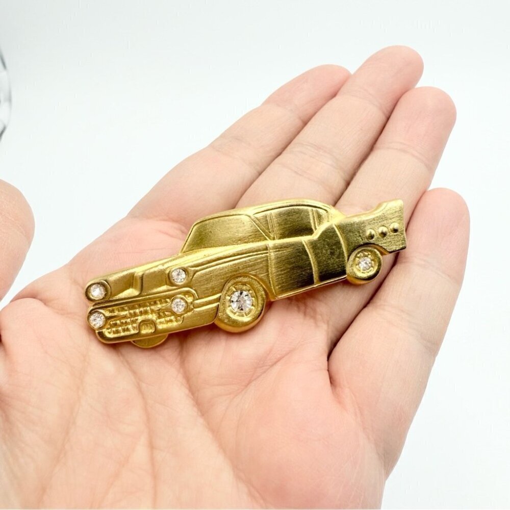 Vintage Gold Tone Rhinestone Chevrolet Bel Air Muscle Car Brooch Pin